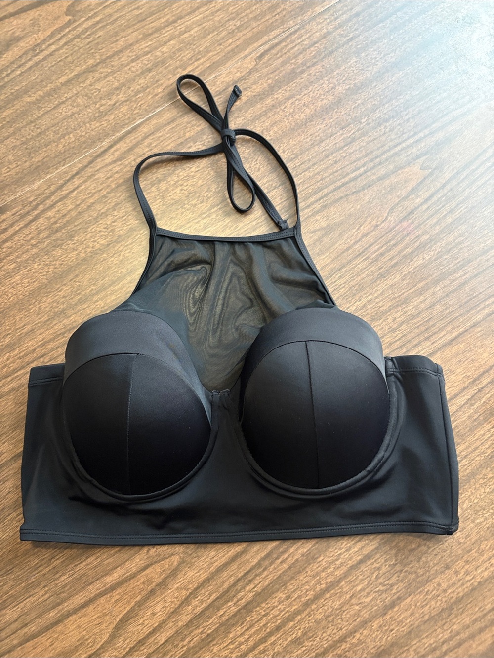 Torrid Size 1 1X Vixen Black Push Up High Neck Mesh Underwire Halter Swim Top